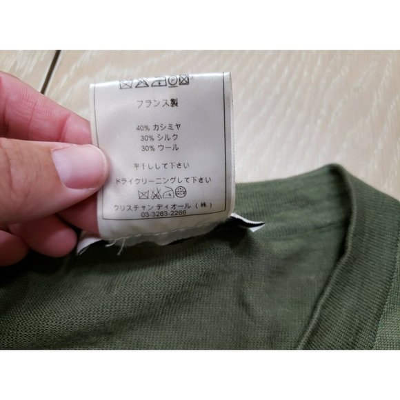 Christian Dior Olive Green Thin Knit Sweater 8 US Medium Cashmere Silk Wool - Picture 5 of 8